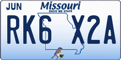 MO license plate RK6X2A