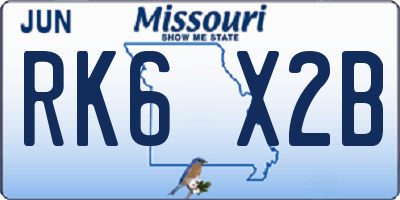 MO license plate RK6X2B