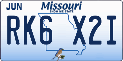 MO license plate RK6X2I