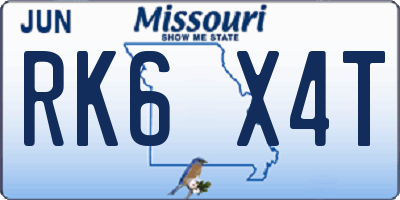 MO license plate RK6X4T