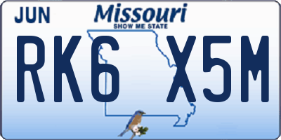 MO license plate RK6X5M