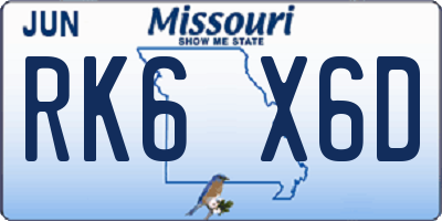 MO license plate RK6X6D