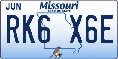 MO license plate RK6X6E