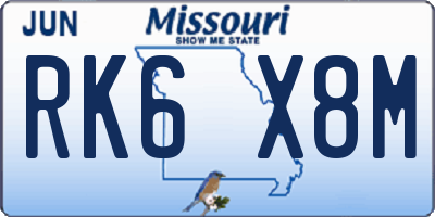 MO license plate RK6X8M