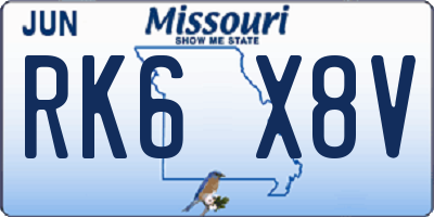 MO license plate RK6X8V