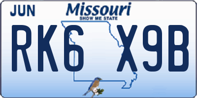 MO license plate RK6X9B
