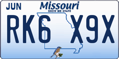 MO license plate RK6X9X