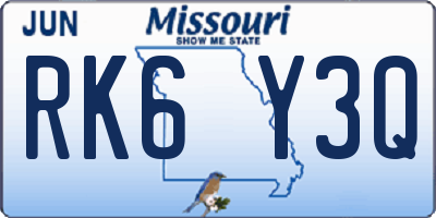 MO license plate RK6Y3Q