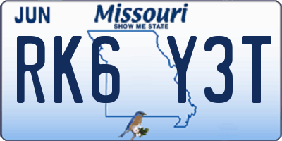 MO license plate RK6Y3T