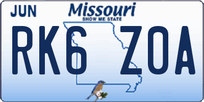 MO license plate RK6Z0A
