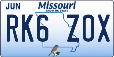 MO license plate RK6Z0X