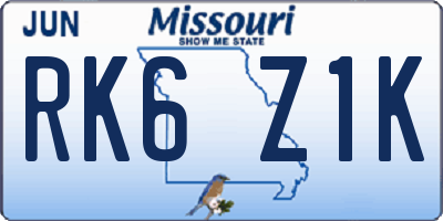 MO license plate RK6Z1K
