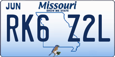 MO license plate RK6Z2L