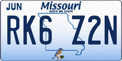 MO license plate RK6Z2N