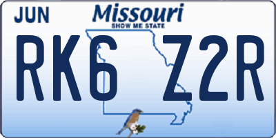 MO license plate RK6Z2R