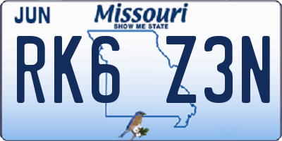 MO license plate RK6Z3N