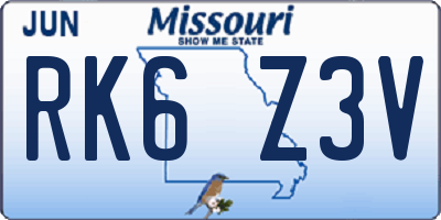 MO license plate RK6Z3V