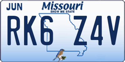 MO license plate RK6Z4V