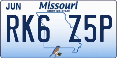MO license plate RK6Z5P