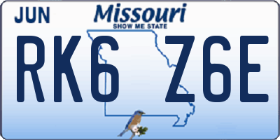 MO license plate RK6Z6E