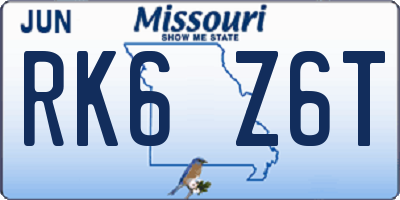 MO license plate RK6Z6T
