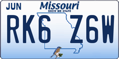 MO license plate RK6Z6W