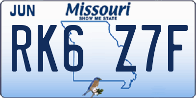 MO license plate RK6Z7F