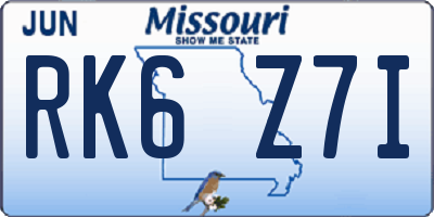 MO license plate RK6Z7I