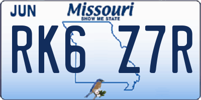 MO license plate RK6Z7R