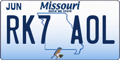 MO license plate RK7A0L