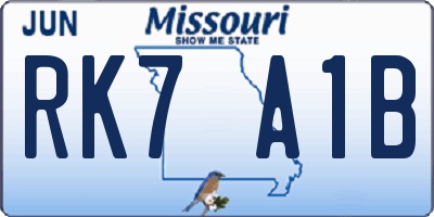 MO license plate RK7A1B