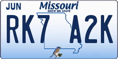 MO license plate RK7A2K
