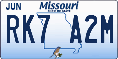 MO license plate RK7A2M