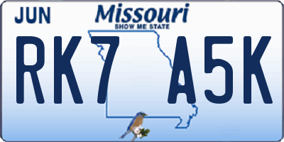 MO license plate RK7A5K