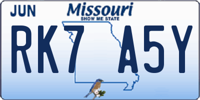 MO license plate RK7A5Y