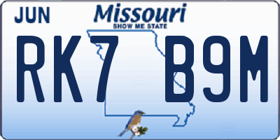 MO license plate RK7B9M