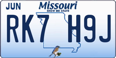 MO license plate RK7H9J