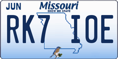 MO license plate RK7I0E