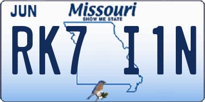MO license plate RK7I1N