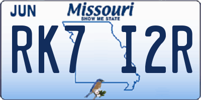 MO license plate RK7I2R
