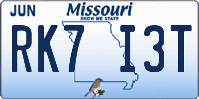 MO license plate RK7I3T