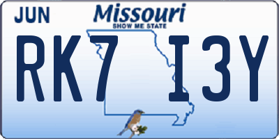 MO license plate RK7I3Y