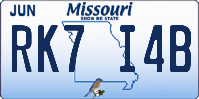 MO license plate RK7I4B