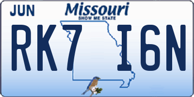 MO license plate RK7I6N