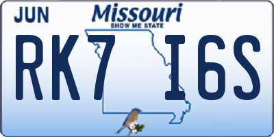 MO license plate RK7I6S