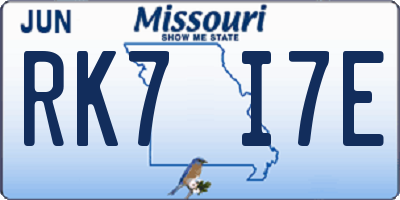 MO license plate RK7I7E