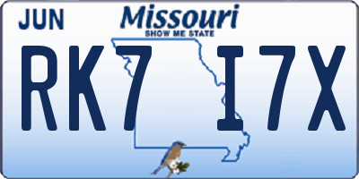 MO license plate RK7I7X