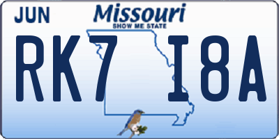 MO license plate RK7I8A