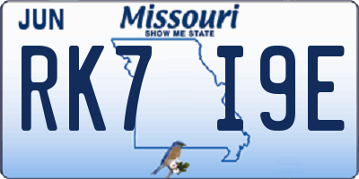MO license plate RK7I9E