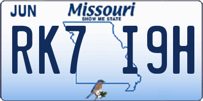 MO license plate RK7I9H